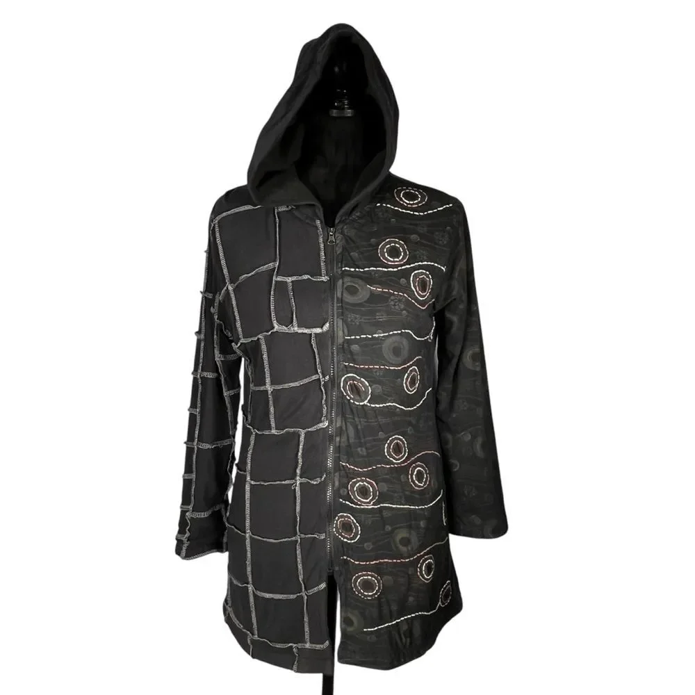 Windhorse Black Patchwork Jacket Whimsigoth Sweatshirt Zip Embroidered Hoodie
